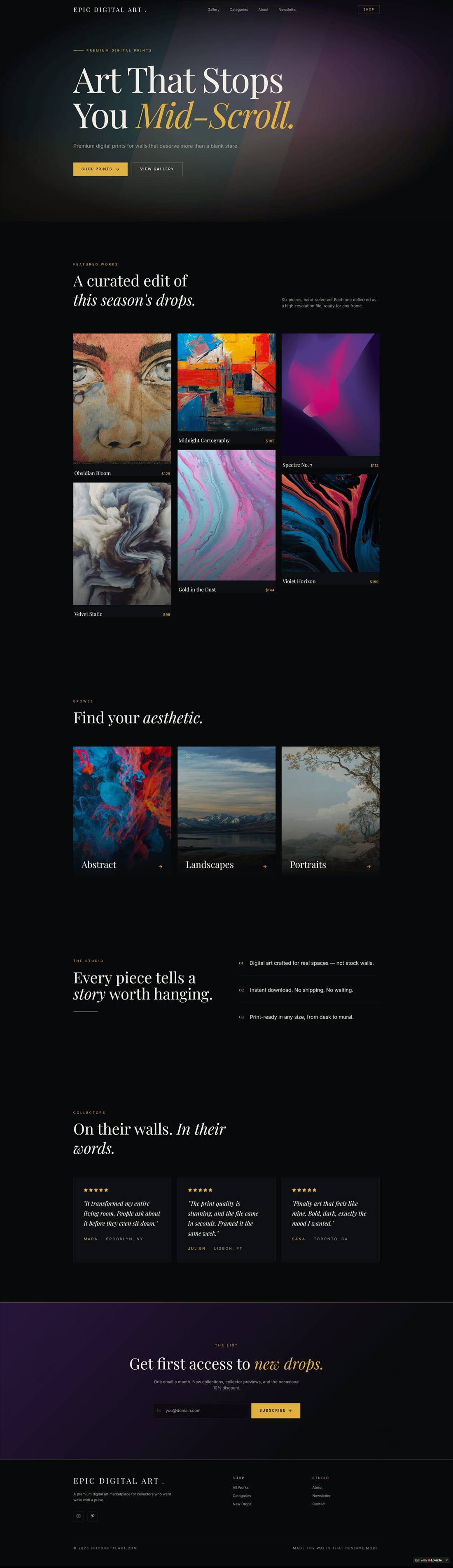 Epic Digital Art website